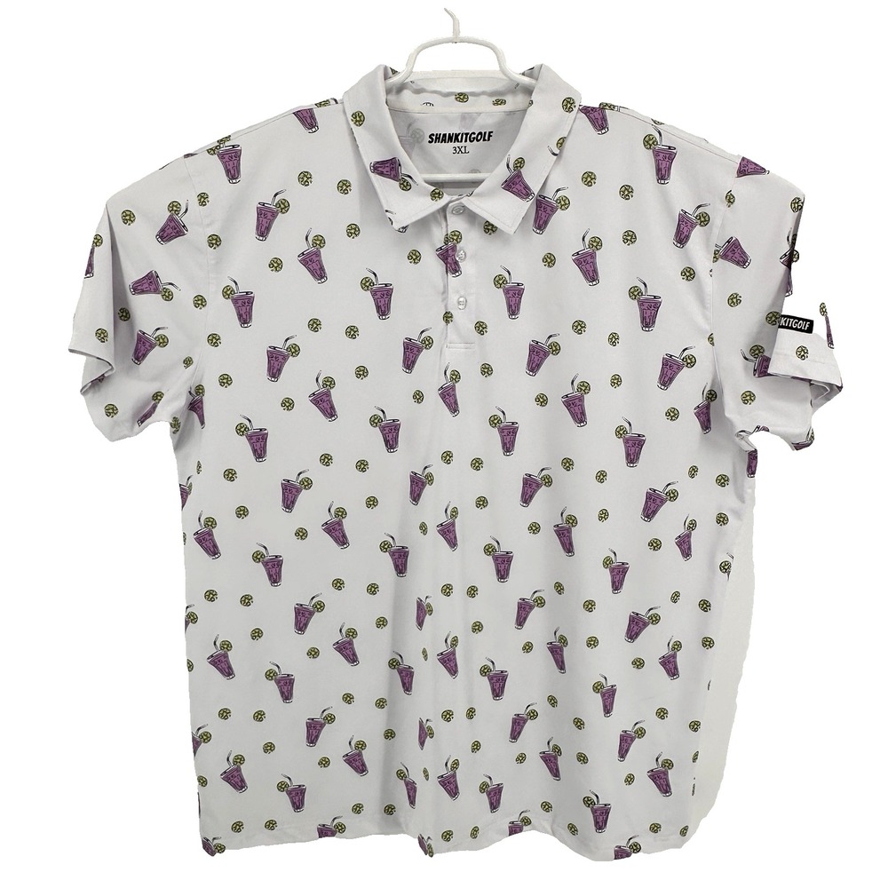 Shank It Golf Polo Mens 3XL Purple Drank Print Short Sleeve Performance Shirt